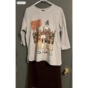 Love & Lace 2X graphic bling gray women’s sweater